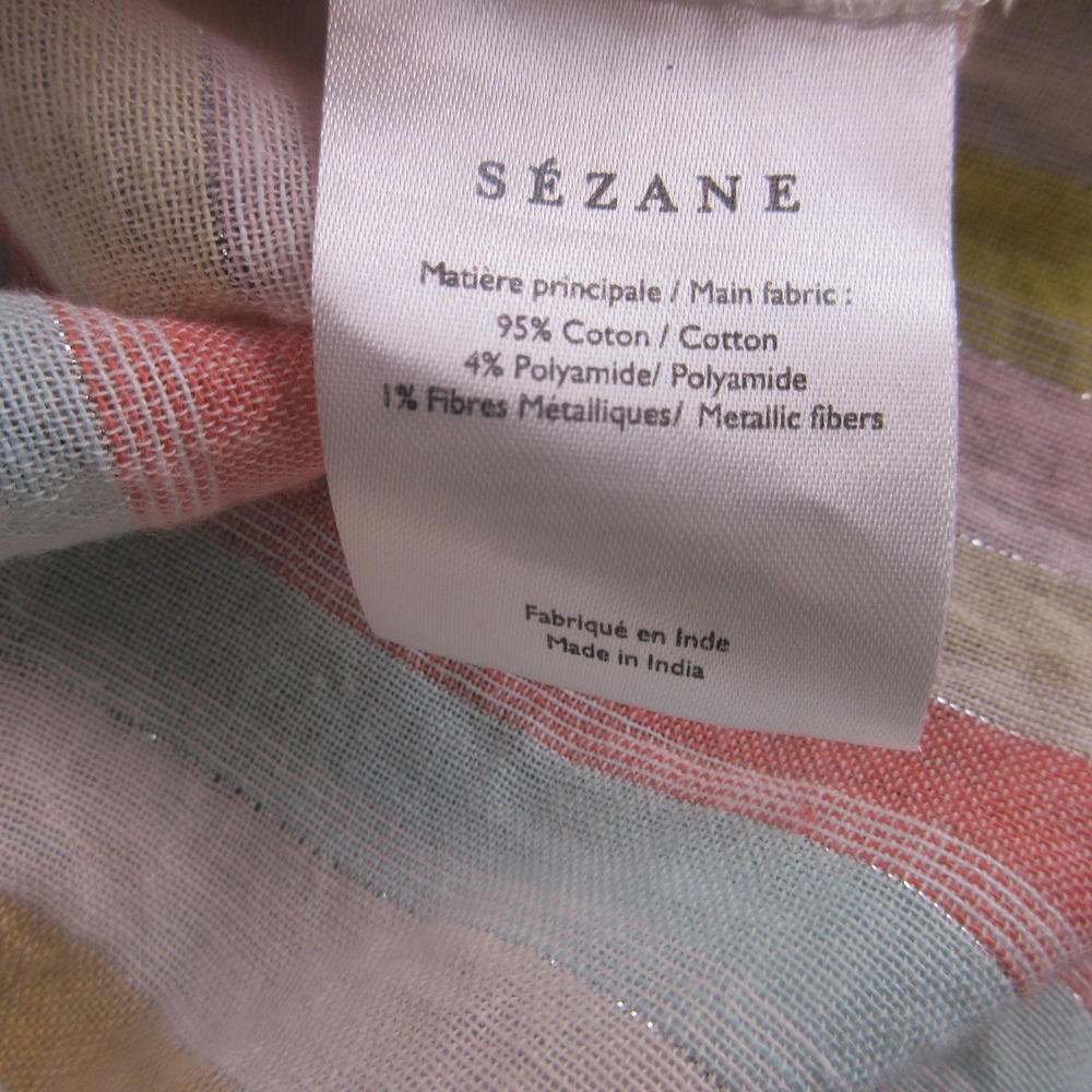 Sezane Tank Top Womens 42 Multicolor Stripe Tie Strap Button Back‎ Camisole Soft - Picture 4 of 7